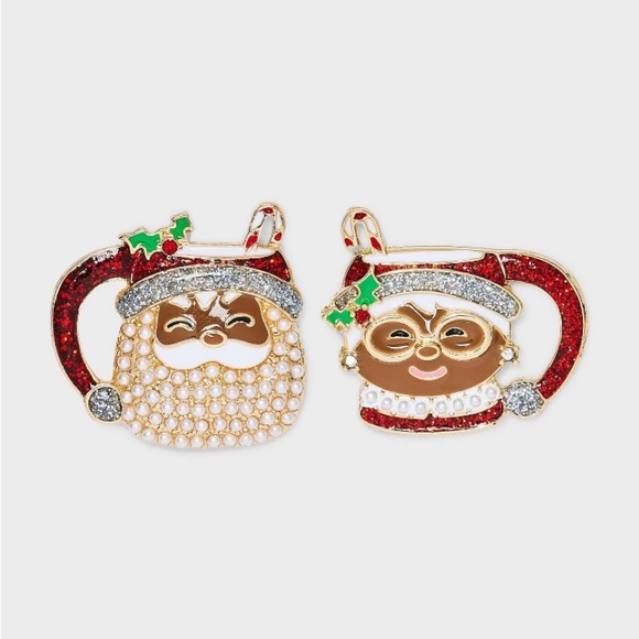 SUGARFIX by BaubleBar Cup Of Cheer Merry Mug Santa Mrs Claus Statement Earrings - Picture 1 of 10